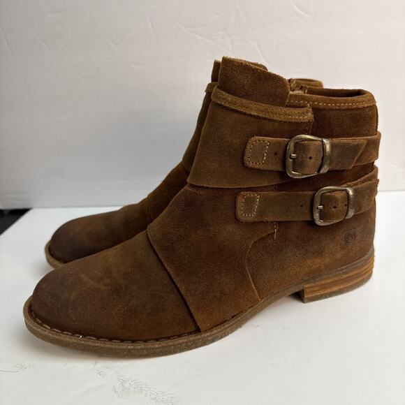 Born Women’s 9 Moraga Brown Suede Buckle Zip Boho Ankle Comfort Boots EUC - Picture 3 of 10